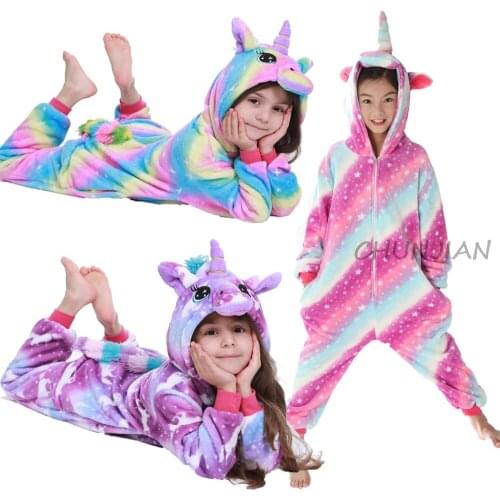 Winter Fleece Toddler Girls Unicorn Pajamas Kids Rainbow Unicornio Pijamas Boys Pajamas Children Sleepwear Kigurumi Pijamas
