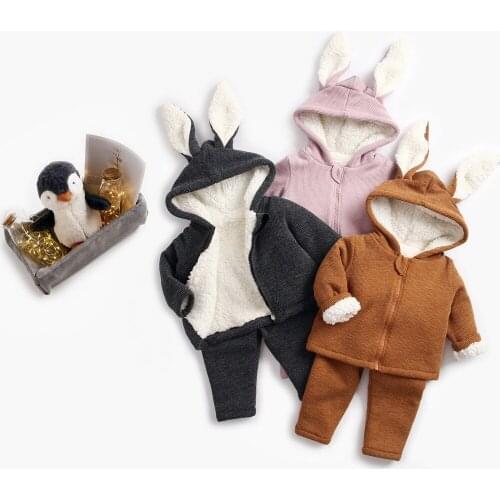 2020 Winter Children Clothes Casual Suit Two-piece Baby Pants Tops Sets Thickening Boys Coats Girls Trousers Kids Cotton-padded