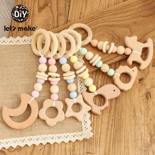 LetS Make 1pc Maple Wood Hexagon Beads Silicone Tiny Rod Beads Teething Baby Teether Biting Toys Strolleraccessories Rattle Toy