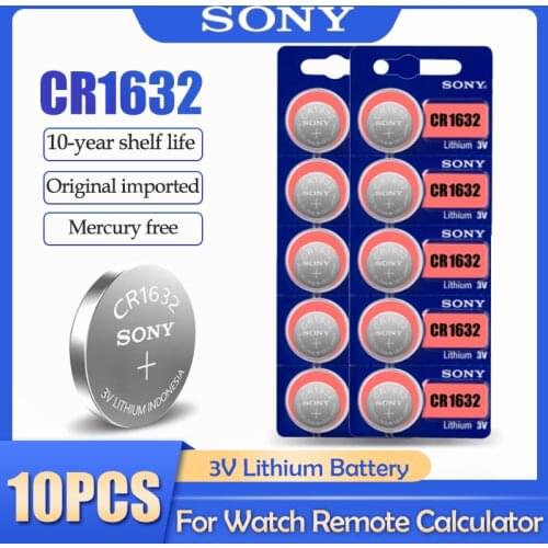 10pcs/lot Sony CR1632 CR 1632 LM1632 BR1632 ECR1632 3V Lithium Battery For Watch Car Key Remote Scale Button Coin Cell Battery