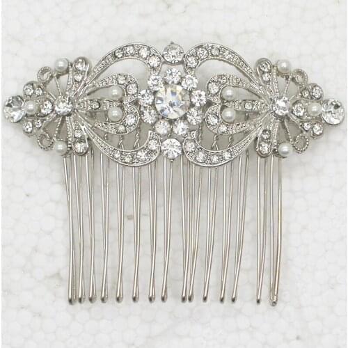 12piece/lot Clear Rhinestone Artificial pearls hair Comb Hairwear L045 - A