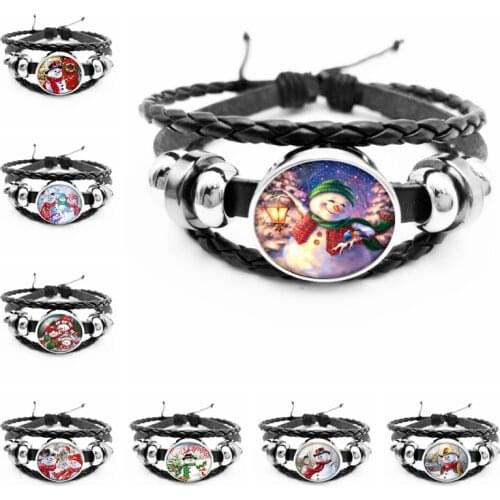 2020 New Christmas Snowman Glass Convex Snap Black Handmade Bracelet Personalized Bracelet Jewelry