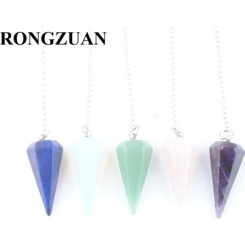 5Pcs Big Size Men Women Natural Healing Gem Stone Jewelry Reiki Pyramid Hexagonal Pendulum Chain Pendant Amulet Classic TBN436