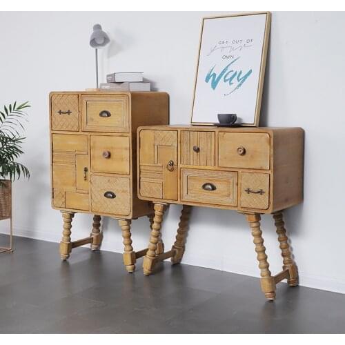 American Retro Solid Wood Chest of Drawers Living Room and Bedroom Multifunctional High Low Cabinets Old Carved Porch