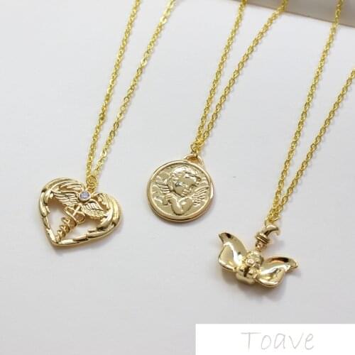 Angel Peach Heart Elephant Copper Plated 18K Real Gold Color Necklace Bracelet Pendant Material Accessories