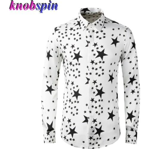 Brand Buisness Male dress Shirt Star Printed Long Sleeve Slim Chemise homme High quality 100% Pure Cotton Shirts Men Plus Size