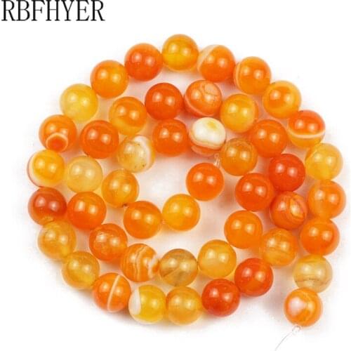 Orange Striated Agates Onyx Stone Beads 4/6/8/10/12mm Round Loose Spacer Beads For Jewelry Making DIY Necklace Bracelet 15''Inch