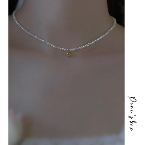Perisbox Gold Beads Charm Pearl Choker Natural Freshwater Pearl Choker Necklaces for Women 925 Sterling Silver Vintage Necklace