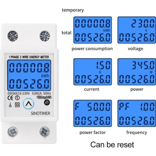 Din Rail Digital Single Phase Reset Zero Energy Meter kWh Voltage Current Power Consumption Meter Wattmeter Electricity 220V AC