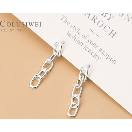 Colusiwei Genuine 925 Sterling Silver Simple Geometric Oval Interlock Chain Drop Dangle Earring for Women Unique Fine Jewelry