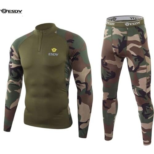 ESDY Mens Suits Outdoor Sports Thermal Underwear Mens Cycling Jersey Fleece Camouflage Thermal Underwear Sports Suit Frog Suit