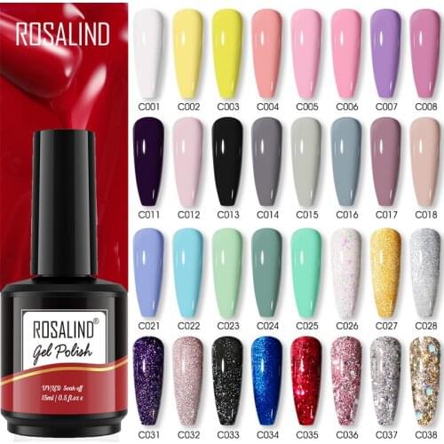 ROSALIND Gel Polish Hybrid Varnishes Nail Manicure UV LED Gel Semi Permanent Nails Soak Off Gel Lacquer Base Top Coat 15ml Color