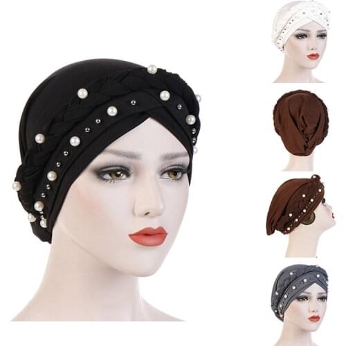 Head Scarf for muslim women solid cotton turban bonnet hijab Caps white pearl Inner hijabs femme musulman arab wrap turbantes