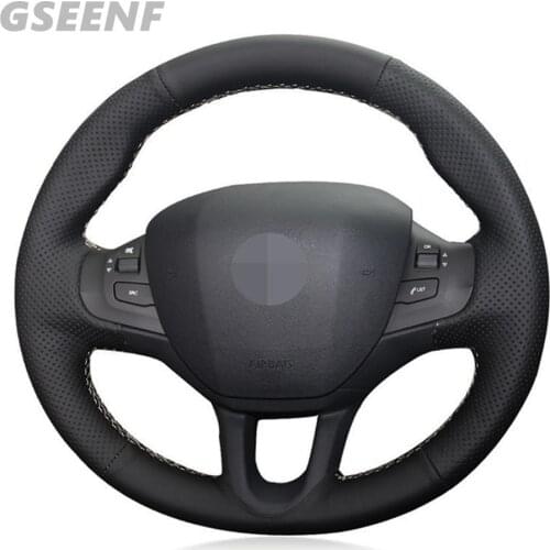 Car Steering Wheel Cover For Peugeot 208 2012-2018 2008 2013-2018 308 308sw 2014 - 2018 Black DIY Artificial Leather