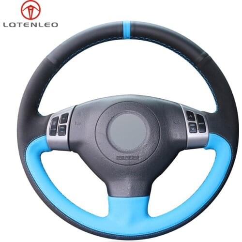 LQTENLEO Black Suede Black Light Blue Leather Car Steering Wheel Cover For Suzuki SX4 2006-2013 Swift 2005-2011 Splash Alto 2007