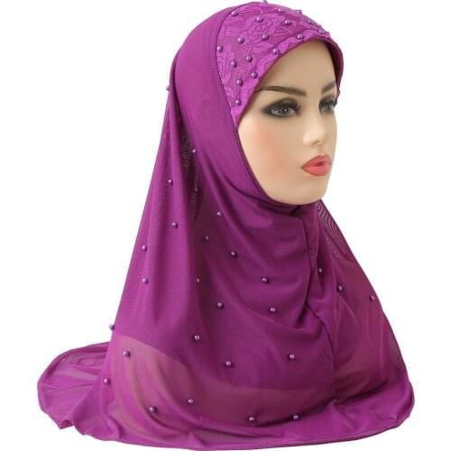 Muslim Instand Hijab Mesh Summer Head Wraps Female Headscarf Ready to Wear Turban Caps Beading Scarf Hijabs