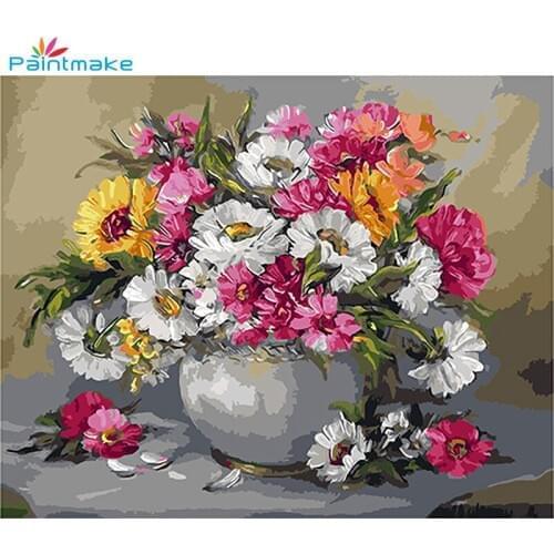 Paintmake Flower Frameless Picture Oil Painting By Numbers DIY Digital Canvas Daisy For Home Decor Art Gifts GX9425 40*50cm