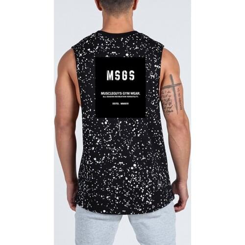 New Arrival Mens Cotton Cut Off Sleeveless Shirt Gyms Stringer Vest Printed Workout Shirt Muscle Tees Undershirt