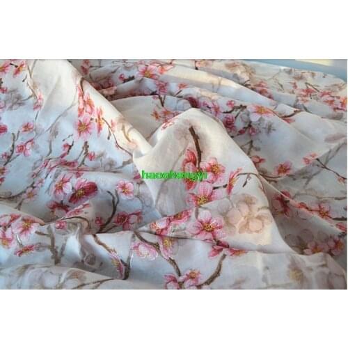 Original high-end high-count pure ramie digital printed cloth embroidered thin garment fabric