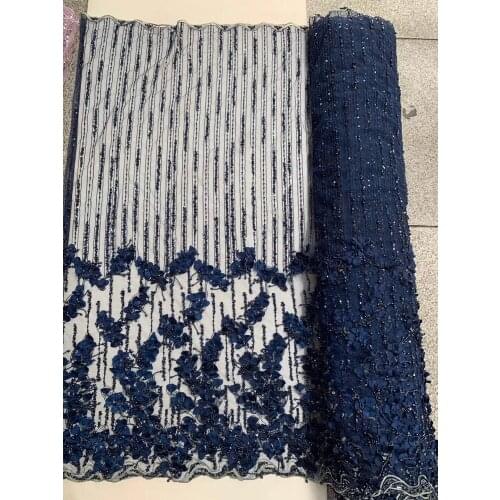 Latest ZH-18684 African french lace fabric with beads embroidered tulle mesh lace for Nigerian dress