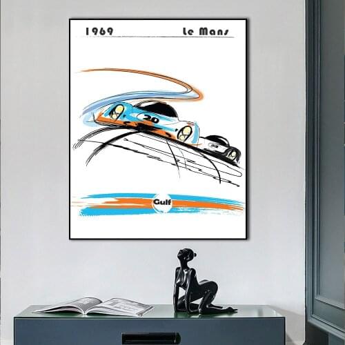 Gulf 24 Hours Of Le Mans 1969 Vintage Classic Car Poster Print On Canvas Painting Home Decor Wall Art Picture For Living Room