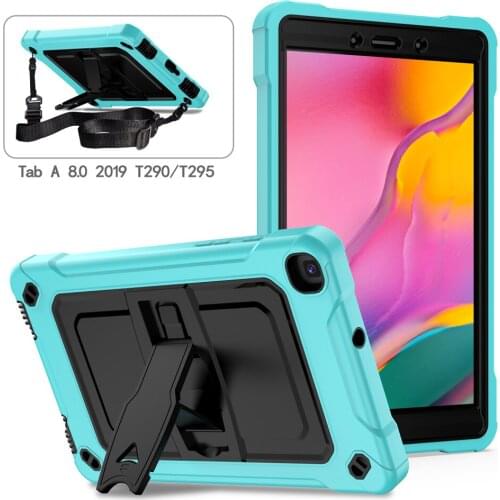 Shockproof Silicone PC Stand Tablet Case for Samsung Galaxy TabA Tab A 8.0 2019 T295 T290 Cover with Shoulder Strap Coque Funda