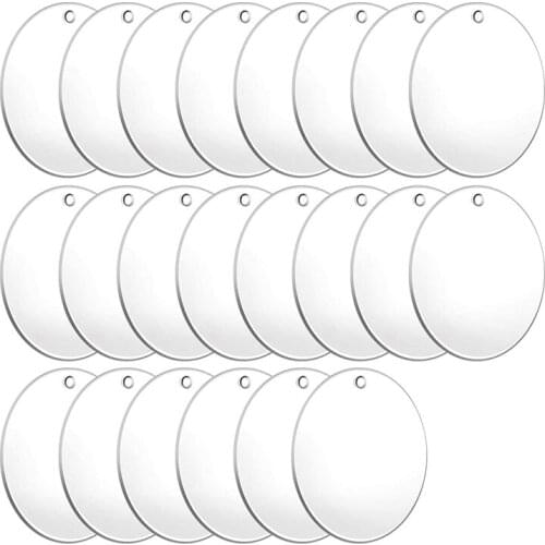 22 Pieces Acrylic Blanks Clear Ornaments Blanks Acrylic Round Circle Disc with Hole Acrylic Blank for Keychain