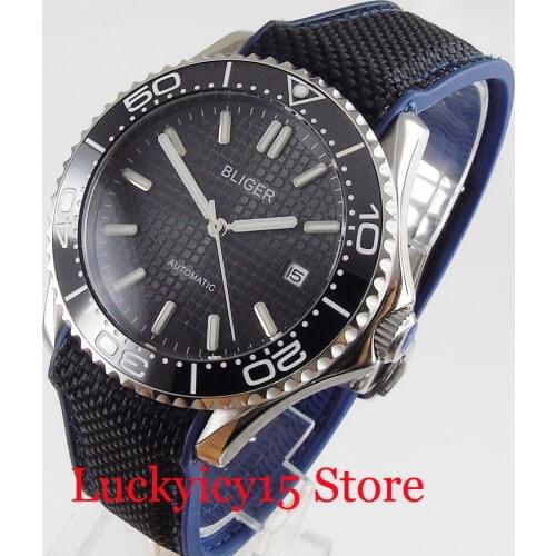 BLIGER Luxury MIYOTA Movement 41mm Mechancial Men Watch Rubber Strap Rotating Bezel