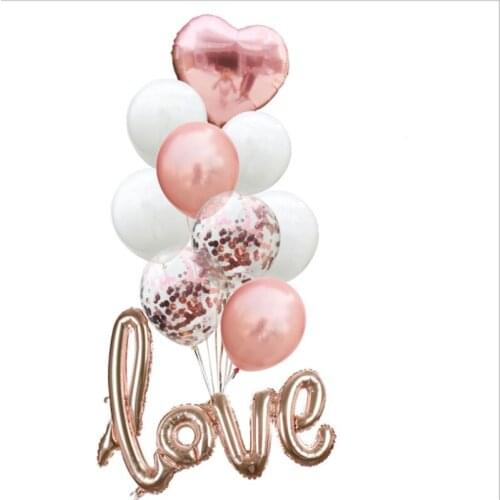 Heart-shaped Design Rose Gold Latex Balloons Wedding Valentines Day Birthday Party Decoration, Anniversary Set