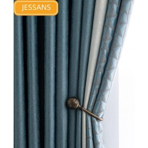 High-end Color Matching Curtain Luxury Blackout Curtains for Bedroom Living Room Cotton and Linen Finished Product Customization