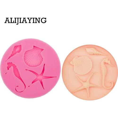 M0578 1Pcs Seahorse Sea star conch Silicone Mold,Sugarcraft Cake Decorating Tools,Fondant Chocolate Molds Cake Border Mould