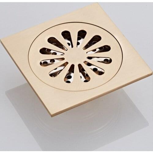 Floor drain brass 100 x 100mm square anti-odor floor drain golden Luxury bathroom invisible shower drain shower room drainer