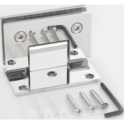 Glass Door Bathrooms Stainless Steel 304 Wall Mount Glass Shower Fixing Clip Chrome Door Hinge (90 Degrees is open)
