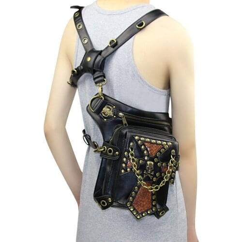 PU Leather Female Pockets Messenger Bag Women Small Motorcycle Mujer Femme Rivet Hiking Travel Shoulder Waist Bags For Men