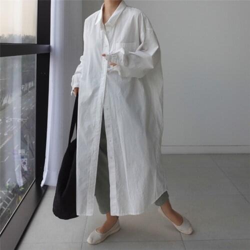 Loose size shirt long over the knee dress versatile base shirt temperament college cardigan sunscreen 210570