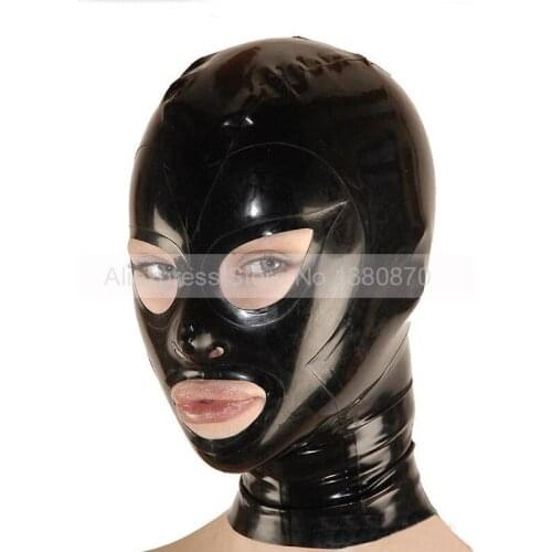 Unisex Black Latex Mask Hood with Back Zipper S-LM076