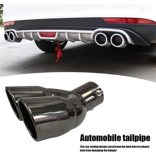 VODOOL Universal Car Inlet Double-Barrel Rear Bent Dual Exhaust Muffler Tip Bolt-on Rolled Edge Slant Cut Black Titanium