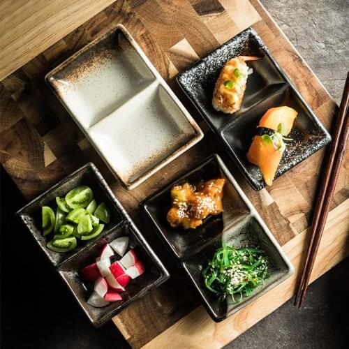 Japanese two grid spice dish hot pot restaurant self-service barbecue seasoning dish household ceramic retro vinegar small bowl