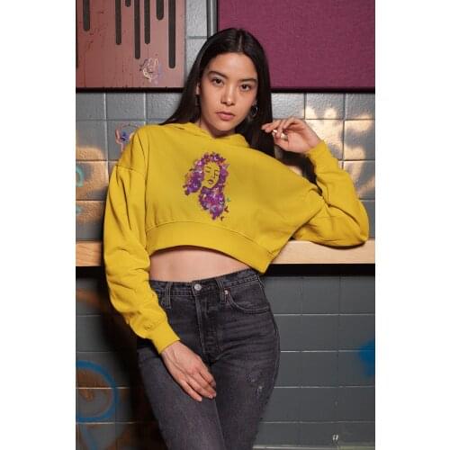 Angemiel Purple Wear Hair Women Yellow Short Hooded Sweatshirt
