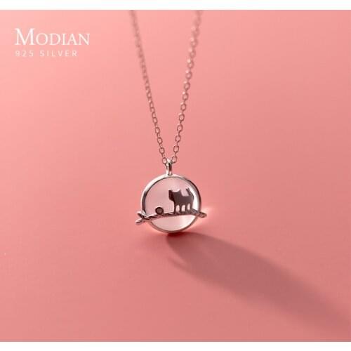 Modian Fashion 925 Sterling Silver White Opal Sweet Lovely Animal Cat Pendant for Women Adjustable Necklace Fine Jewelry Bijoux