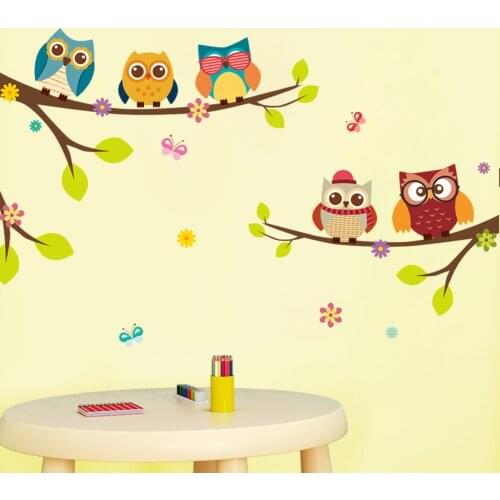 Animals Owl on a branch Patron saint kidergarten wall stickers kids room bedroom home decor DIY wall stickers