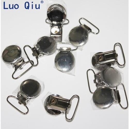1'' 25mm Silver Enamel Metal Round Baby Pacifier Clips / Garment Suspender Clips Dummy Soother Holder 10pcs/pack