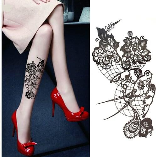 1PC Sexy Lace Hot Black Sea Swallow Flower Henna Temporary Tattoo Black Mehndi Style Waterproof Tattoo Sticker