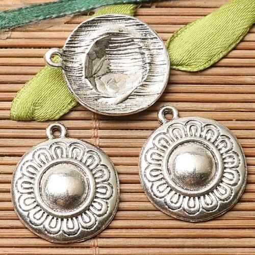 12pcs dark silver color round shaped flower pattern design charms EF2768