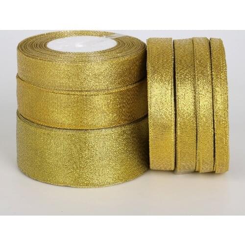 25 Yards/lot Mix Sizes (7-38mm) Glitter Golden Ribbons Metallic Luster Wedding Christmas Decoration Wedding Card Gift Wrapping