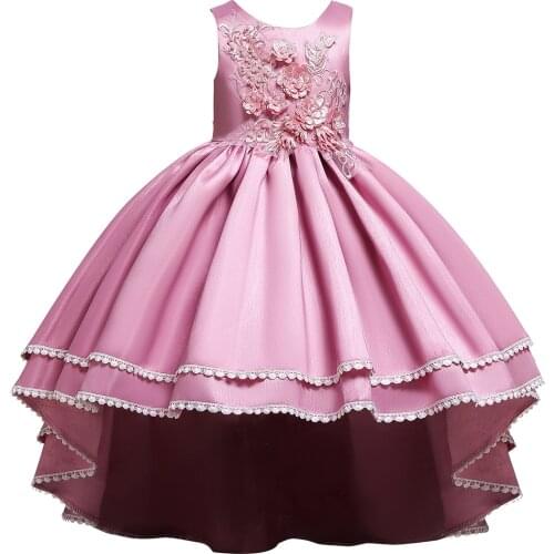 Girls Ball Gown Dress for Wedding Party Girls Clothes for Birthday Fashion Kids Pleated Trailing Princess Dress for Photo Shoot