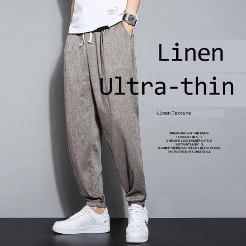 MrGB Linen Oversize Casual Men Ninth Pants Solid Color Straight Joggers Fashion Vintage Chinese Style Branded Men Clothing