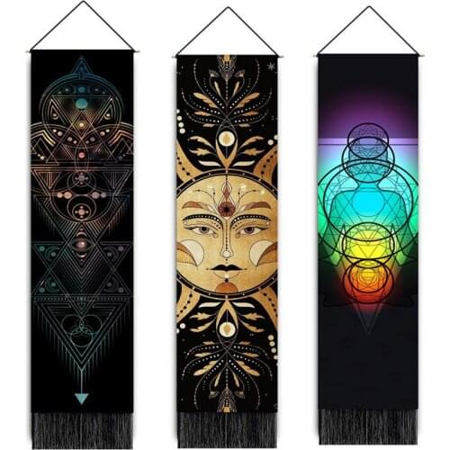Chakra Decorative Wall Hanging Tapestry Bohemia Tarot Phase Tassel Tapestry Boho Art Tapestries For Bedroom Office Decor