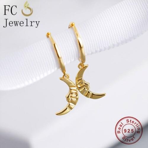 FC Jewelry 925 Silver Unusual Gold Color Circle Moon Smile Face Pendant Hoop Earring For Women Accessories Handmade Ear 2020 NEW