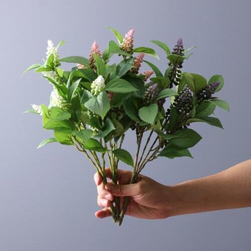 35cm Height Mini Artificial Plants, 5 Heads of Folia Perillae Leaves for Indoor Decoration